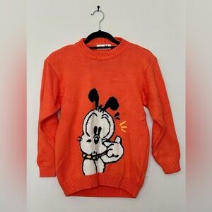 Vintage Roucou Orange Sweater with Cartoon Dog Design